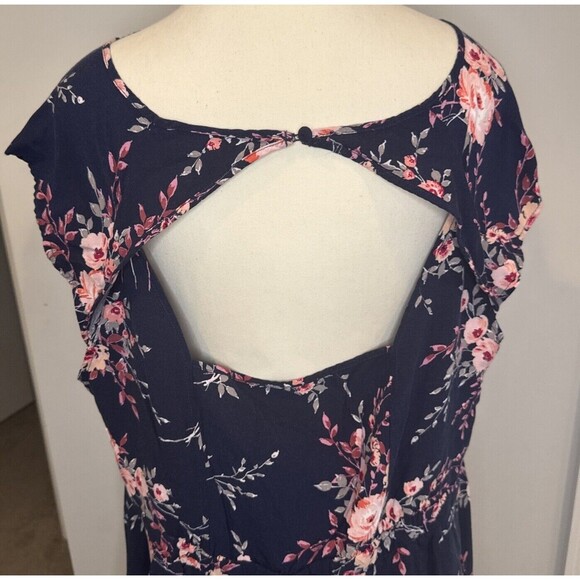 Torrid Women’s NAVY BLUE PINK Floral Cap Sleeve Flowy Dress Plus Sz 3X - Picture 6 of 11